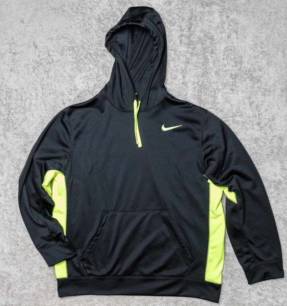 Nike Therma Fit Black Neon Yellow Training Pullover Hoodie Fleece Mens Size XL